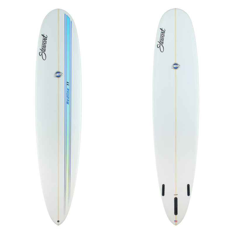 Stewart Longboard 9'0" Redline 11 (9'0", 23 1/4", 3 1/8") B#129787 with a light blue fade racing stripe on the deck