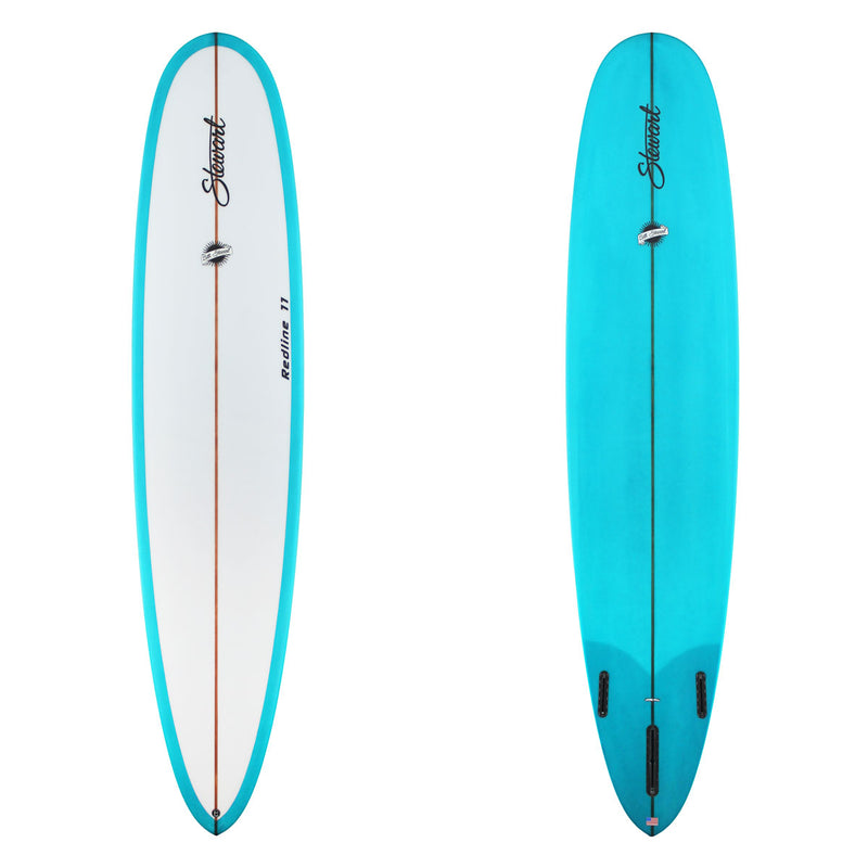 Stewart Longboard 9'0" Redline 11 (9'0", 23 1/2", 3 1/8") B#129847 with a blue tint on the bottom and rails