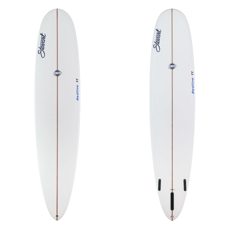 Two white surfboards with branding on a white background