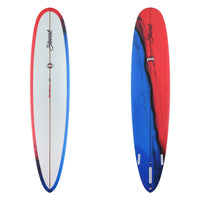 Stewart Longboard 9'0" Redline 11 (9'0", 23 1/2", 3 1/8") B#129850 with a red and blue resin swirl on the bottom and rails