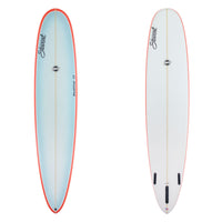 Two images of a stewart redline 11. the deck has orange rails and a blue center. The bottom is white. There is black branding n both sides.