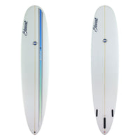 Stewart Longboard 9'0" Redline 11 (9'0", 24", 3 1/8") B#129926 with a blue to green fade racing stripe on the deck