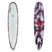 Stewart Longboard 9'0" Redline 11 (9'0", 24", 3 1/8") B#129928 with a red, white and blue resin swirl on the bottom and rails