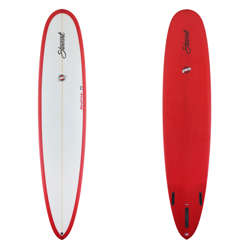 Stewart Longboard 9'0" Redline 11 (9'0", 23", 3") B#129932 with a solid red resin tint on the bottom and rails