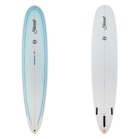 Stewart Longboard 9'0" Redline 11 (9'0", 23", 3 1/8") B#129959 with a light blue fade on the deck with black pin lines