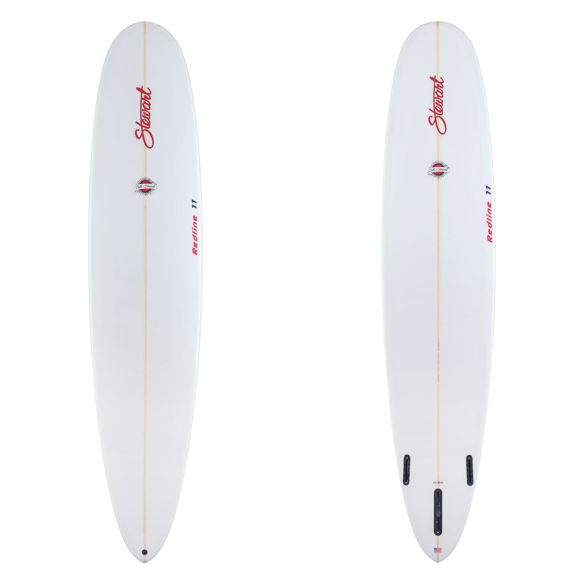 Two images of a white Stewart redline 11 with red branding