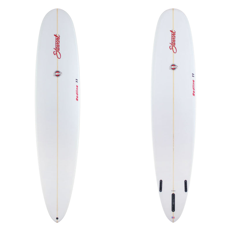 Two images of a white Stewart redline 11 with red branding