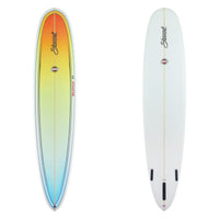 Stewart Longboard 9'0" Redline 11 (9'0", 23 1/2", 3 1/2") B#129989 with a rainbow fade panel on the deck and black pin lines 