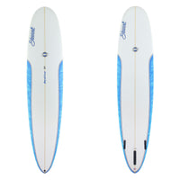 Deck and bottom view of a clear Stewart Redline 11 with blue painted rails 