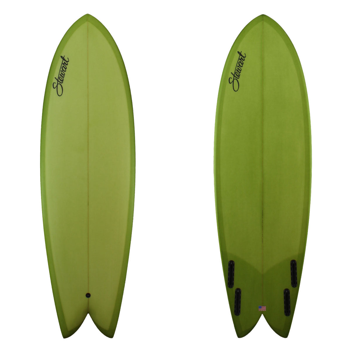 STEWART RETRO FISH SHORT BOARD WITH A FULL GREEN RESIN TINT