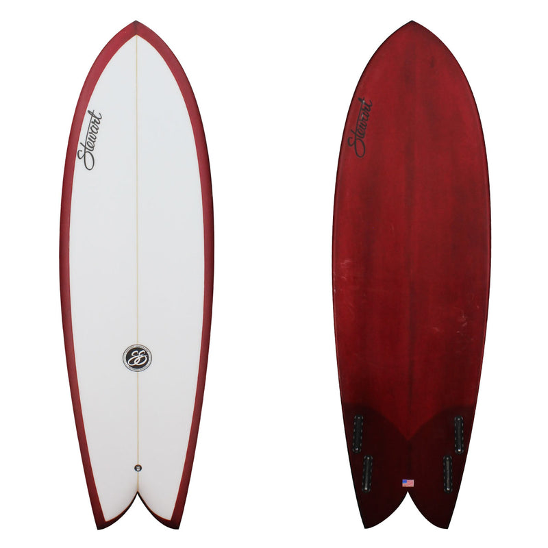 Stewart Retro Fish6'4" Retro Fish (6'4", 21 7/8, 2 7/8) B#128429 with red resin bottom and clear deck