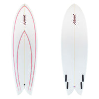 Stewart Fish 6'4" Retro Fish (6'4", 21 7/8, 2 7/8) B#129140 Gloss & Polish with red and black pin lines on the deck
