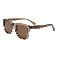 Sunglasses with brown lenses and gold frame on a white background