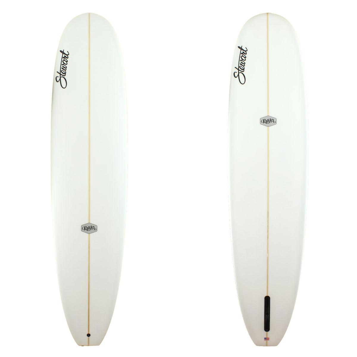 Stewart Surfboards 9'0 Ripster with clear white bottom and rails