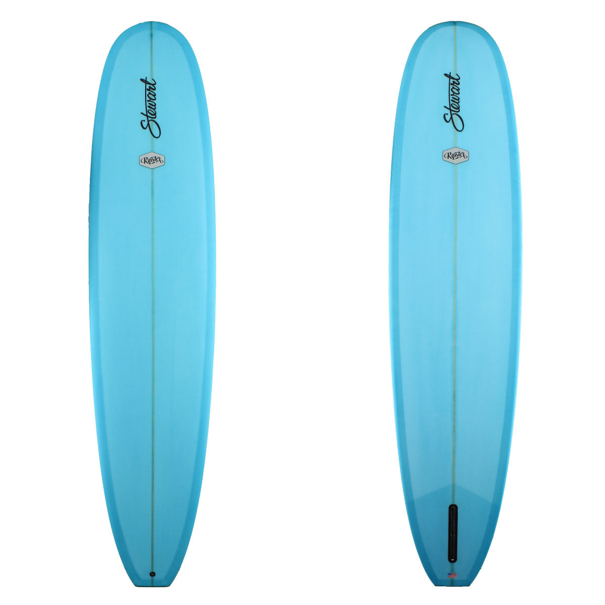 Stewart Surfboards 9'6 Ripster with blue resin tint deck and bottom