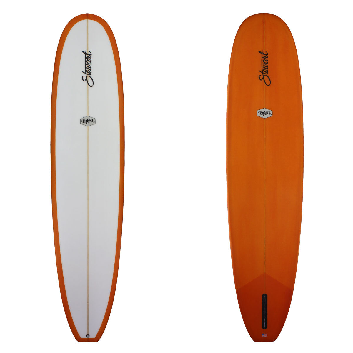 Stewart Longboard 9'4" Ripster (9'4", 23 3/4", 3 1/4") B#128472 with orange resin tint bottom and rails.