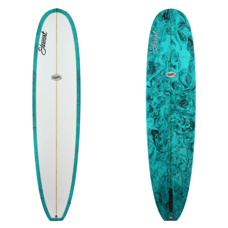 Stewart Longboard 9'2" Ripster (9'2", 23 1/2", 3") B#128505 with turquoise and black resin swirl on the bottom and rails