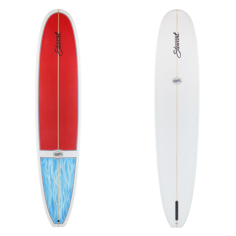 Ripster 9'4 longboard red and blue surfboard