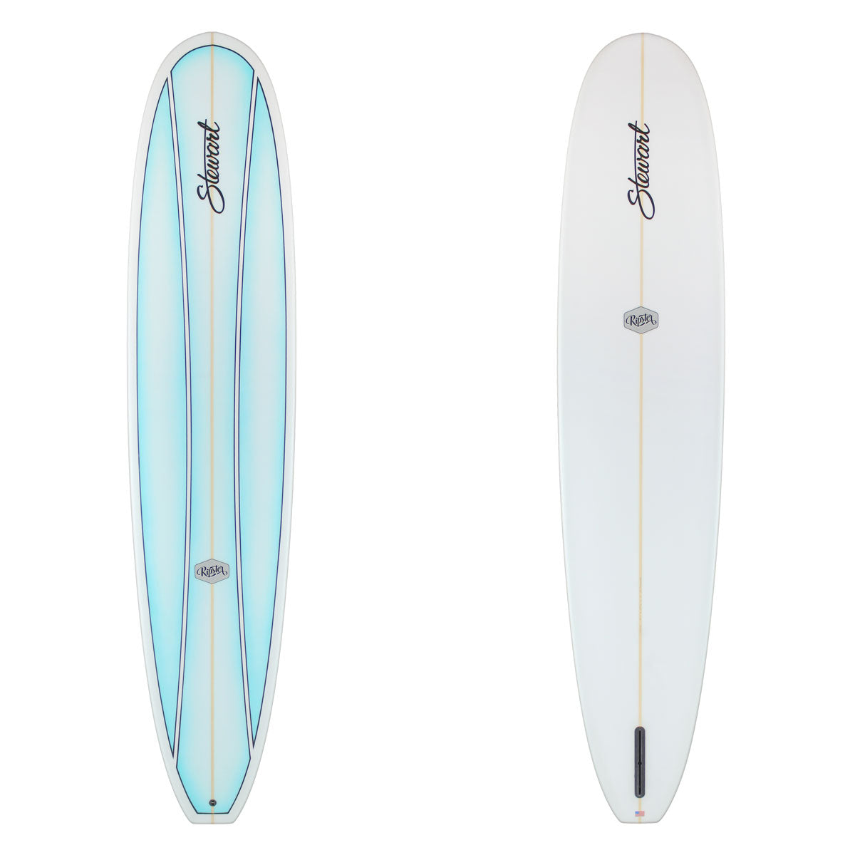 https://admin.shopify.com/store/stewart-surfboards/products/7388116385889 Light blue deck with three panels seperated y black pinlines