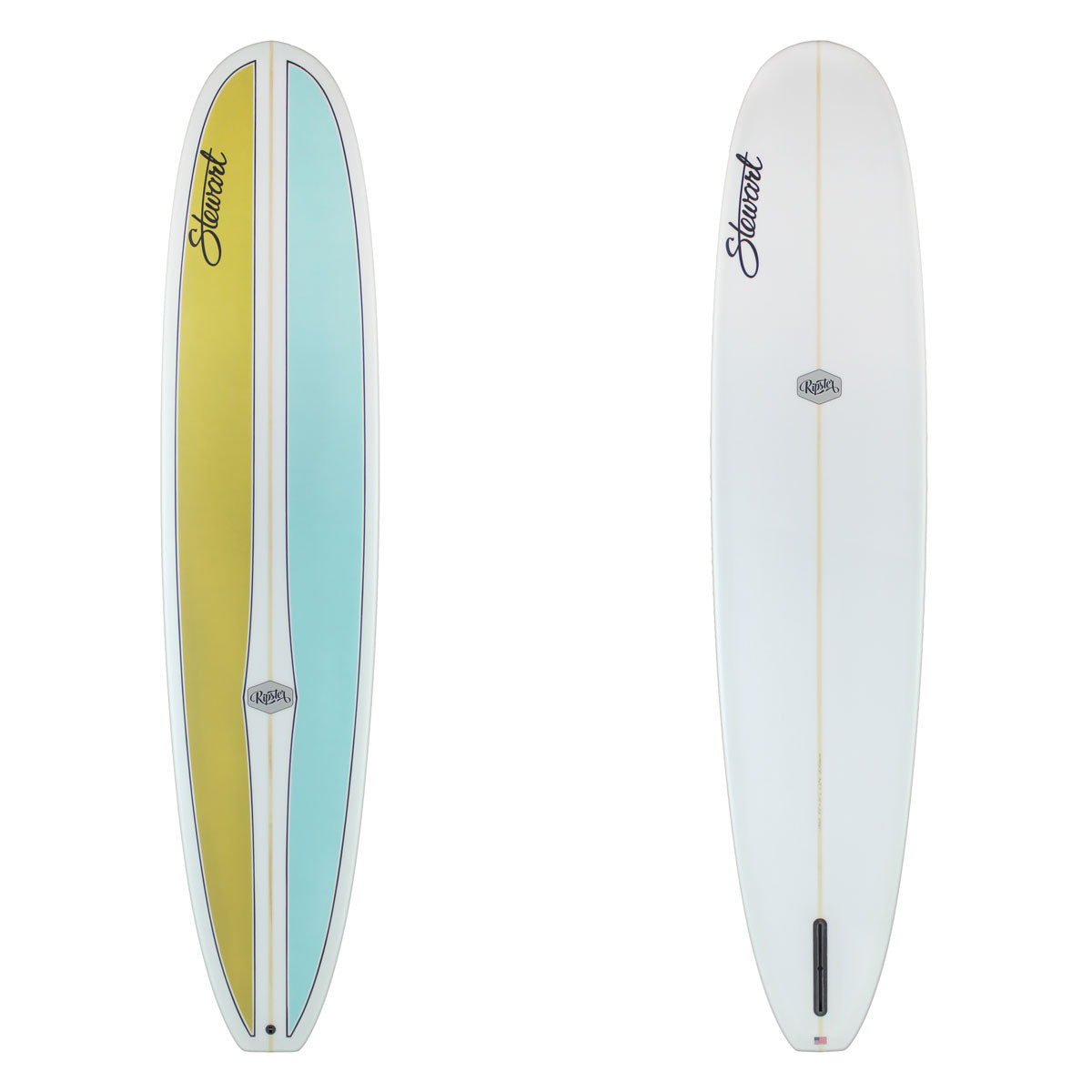 Stewart Longboard 9'0" Ripster (9'0", 23 1/2", 2 7/8") B#129265 with green and blue panels on the deck