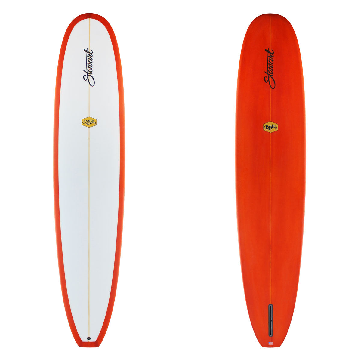 Stewart Longboard 9'0" Ripster (9'0", 23 1/2", 2 7/8") B#129266 with an orange resign tint on the bottom and rails 