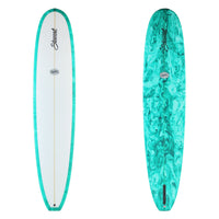 Stewart Longboard 9'2" Ripster (9'2", 23 1/2", 3") B#129629 with a teal and ark blue resin swirl on the bottom and rails