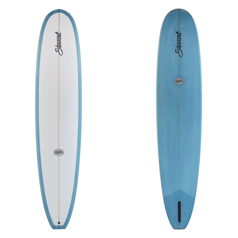 Stewart Longboard 9'2" Ripster (9'2", 23 1/2", 3") B#129630 with a grayish blue resin tint on the bottom and rails