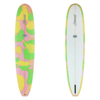 Stewart Longboard 9'0" Ripster (9'0", 23 1/2", 2 7/8") B#129820 with a green, pink and yellow resin swirl on the bottom and rails