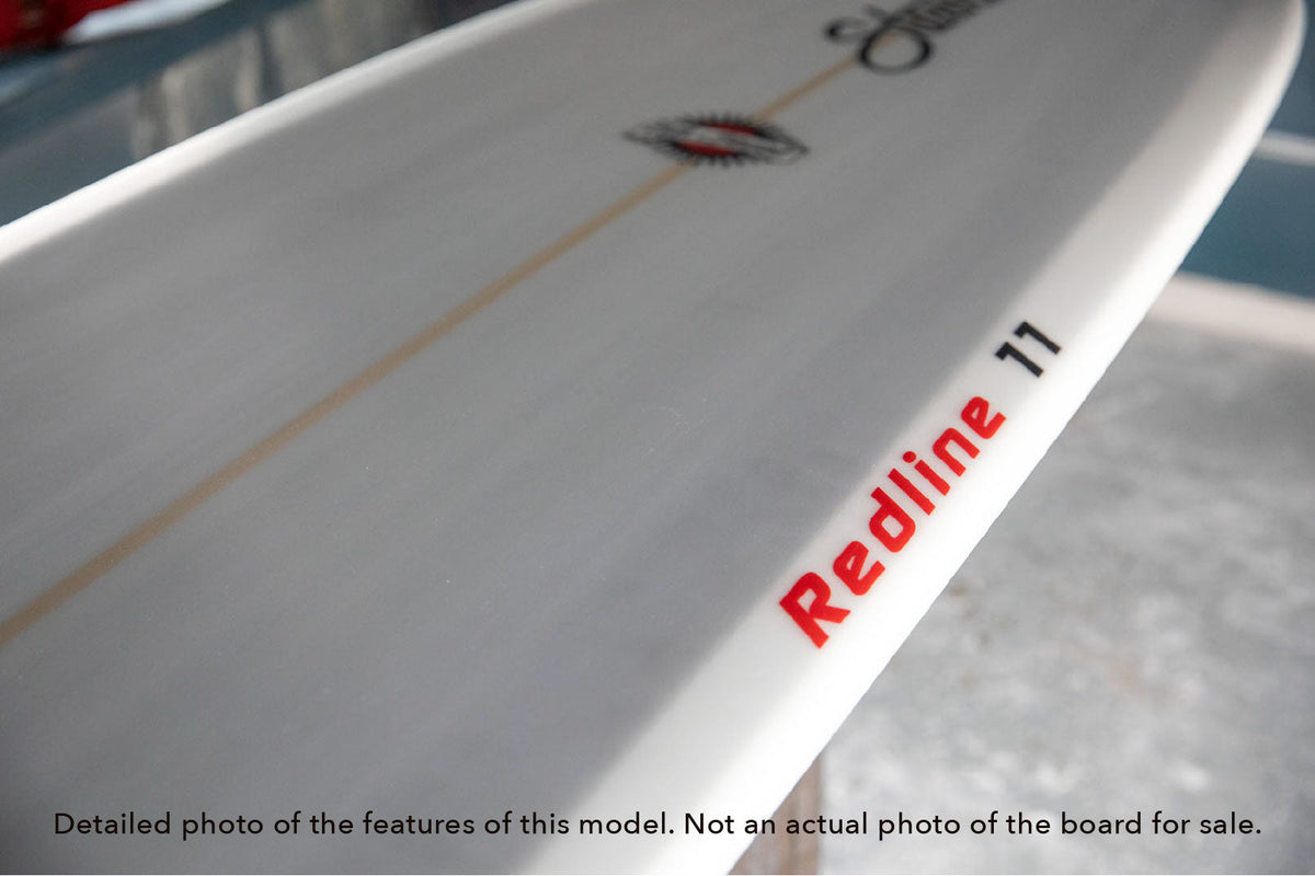 detail of Stewart Hydro Hull rail on the redline 11 longboard