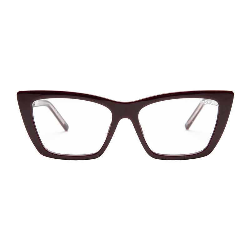 Brown cat-eye glasses on a white background