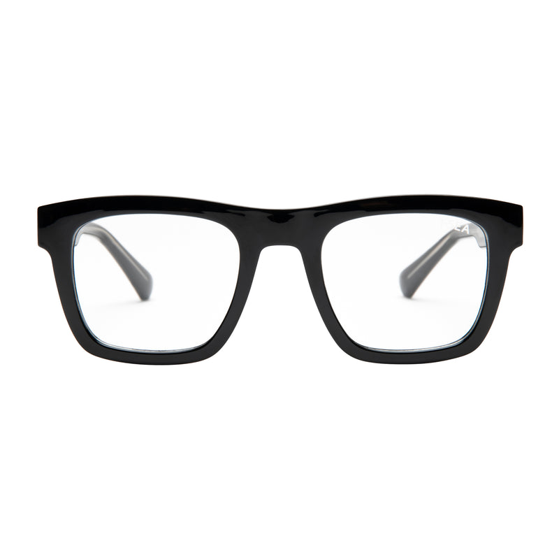 Black eyeglasses on a white background