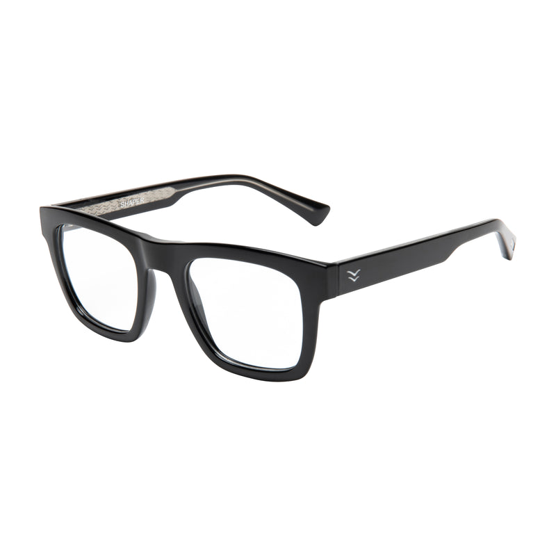 Black eyeglasses on a white background