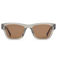 Sunglasses with transparent frame and brown lenses on a white background