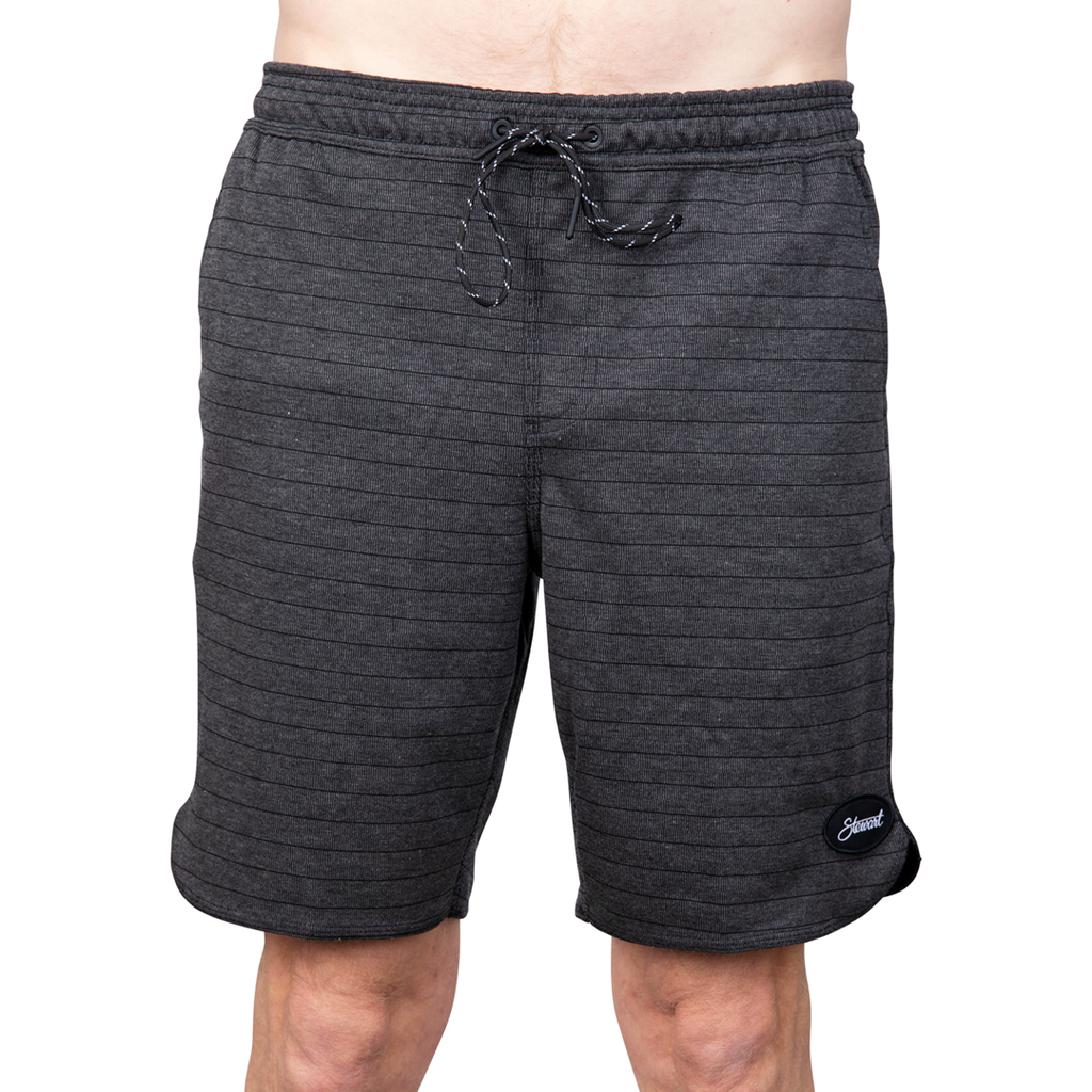 Front view of elastic waist lounge shorts on model