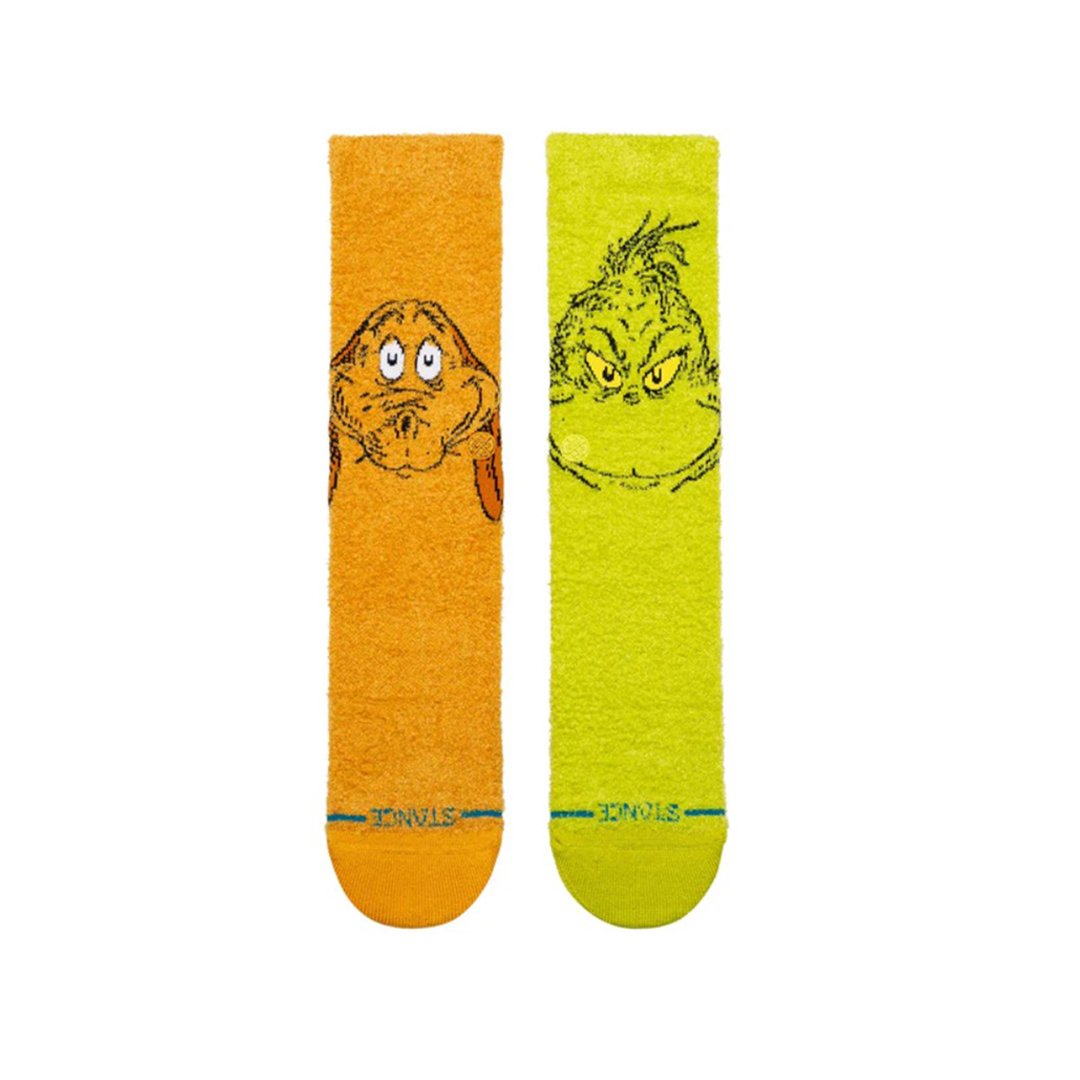 Two socks with cartoon characters on a white background