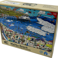 Malibu Beach jigsaw puzzle box with colorful artwork on a white background