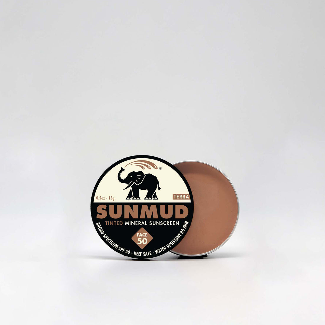 Sunmud tinted mineral sunscreen with packaging on a white background