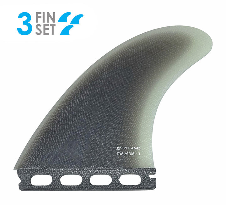 Surfboard fin with '3 Fin Set' branding on a white background