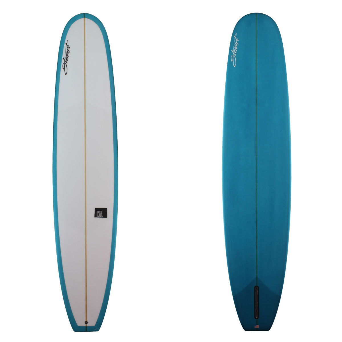 STEWART TIPSTER LONG BOARD WITH JEAN BLUE RESIN TINT BOTTOM AND RAIL