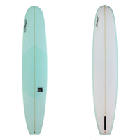 stewart tipster longboard surfboard with teal reverse layup resin tint 