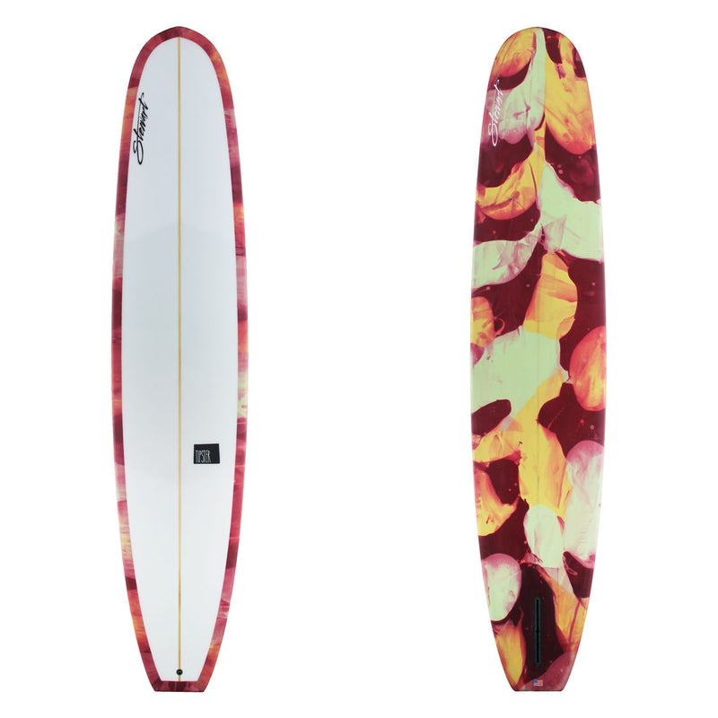 Stewart Longboard 9'8" Tipster (9'8", 23 3/4", 3 1/4") B#129162 with red yellow and white resign swirl on the bottom and rails