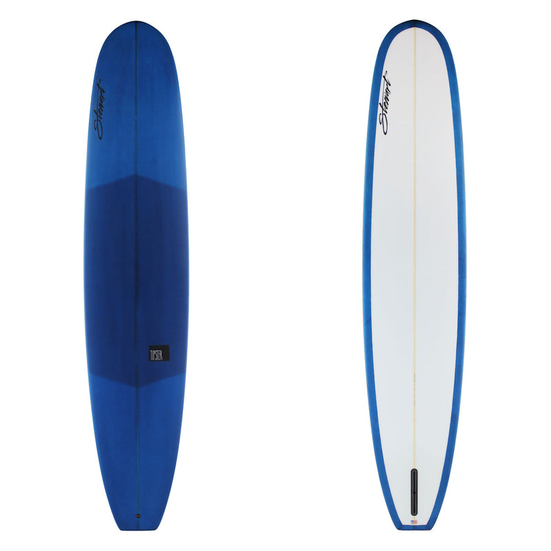 Stewart Longboard 9'2" Tipster (9'2", 23", 3") B#129351 with a dark navy resin tint on the deck and the rails