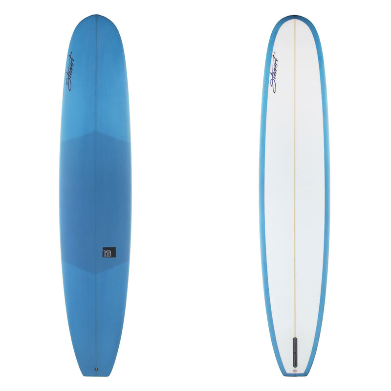 Stewart Longboard 10'0" Tipster (10'0", 24", 3 3/8") B#129550 with a dark blue resin tint on the deck and rails.
