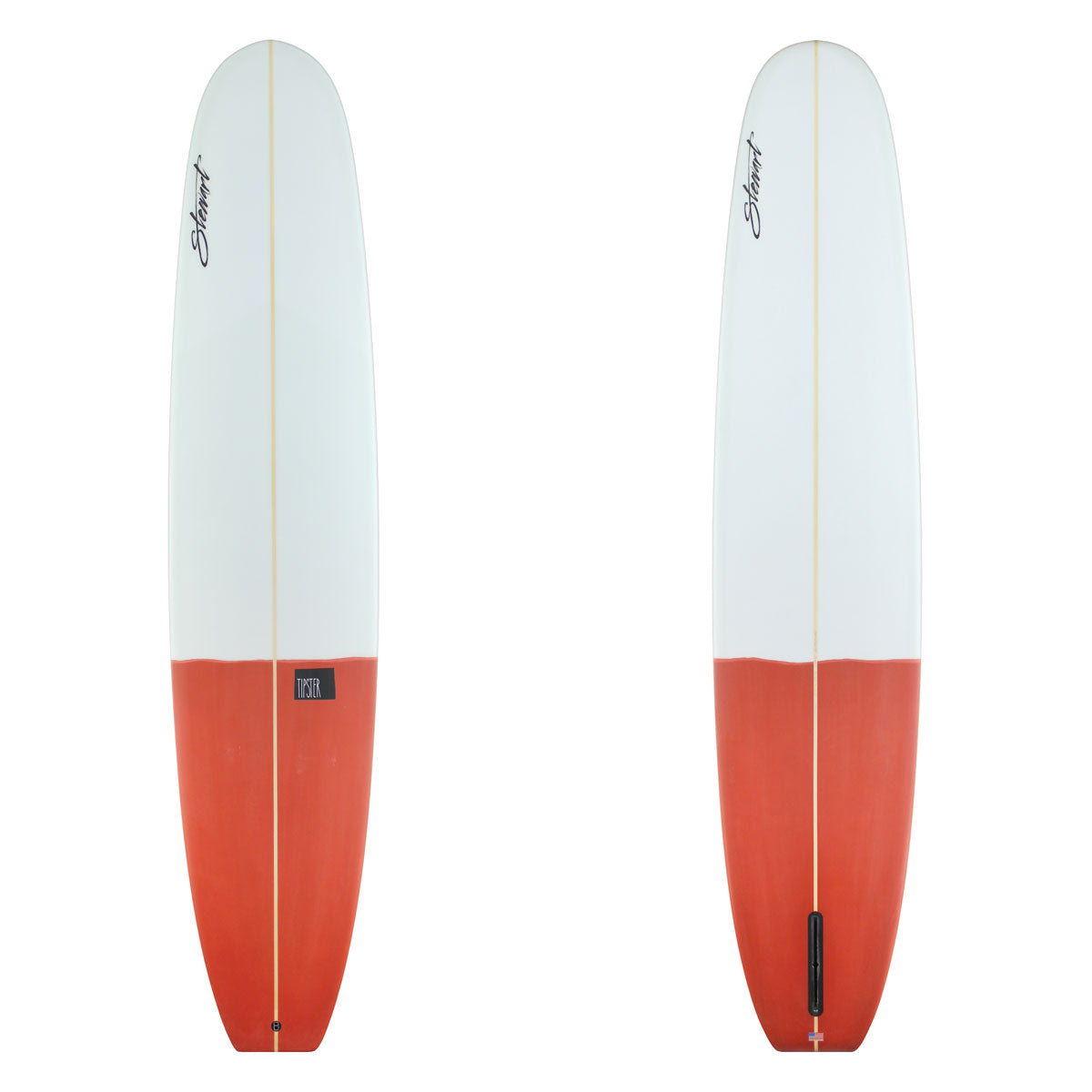 two surfboard images with a red tail and back branding