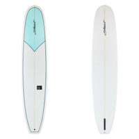 Stewart Longboard 9'4" Tipster (9'4", 23 1/2", 3 1/8") B#129865 Gloss & Polish Black and Blue pinlines with light blue nose clear bottom with black logos