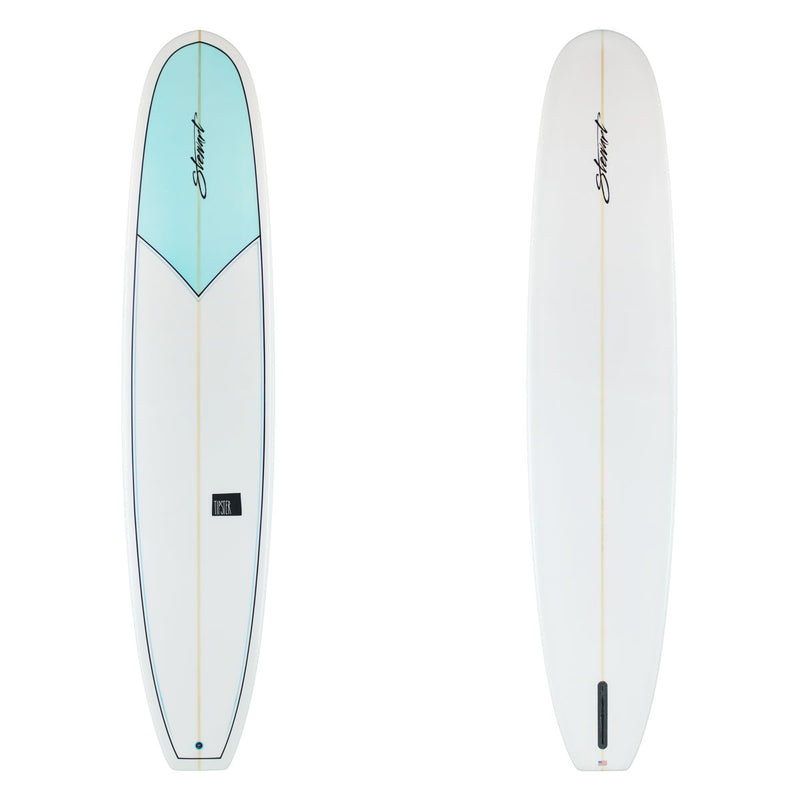 Stewart Longboard 9'4" Tipster (9'4", 23 1/2", 3 1/8") B#129865 Gloss & Polish Black and Blue pinlines with light blue nose clear bottom with black logos