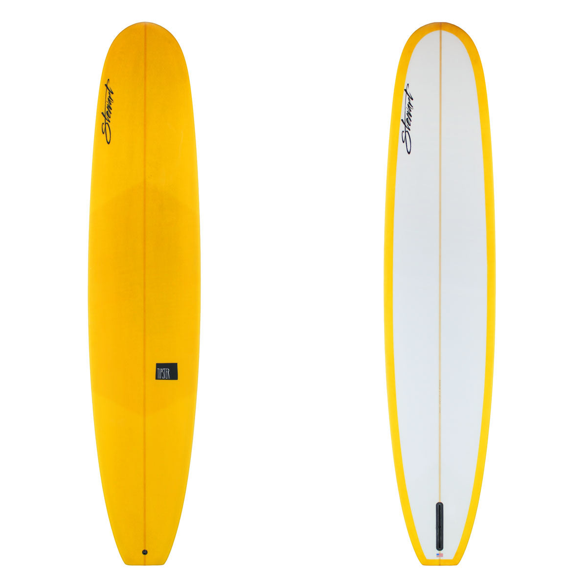 Stewart Longboard 9'2" Tipster (9'2", 23", 3") B#130002 with a reverse lay-up yellow resin top and rails