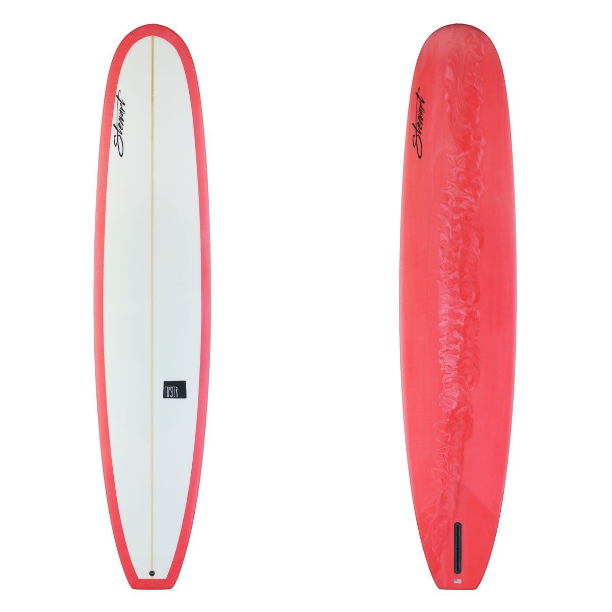 Stewart Longboard 9'2" Tipster (9'2", 23", 3") B#130210 with a pink and white resin swirl on the bottom and rails
