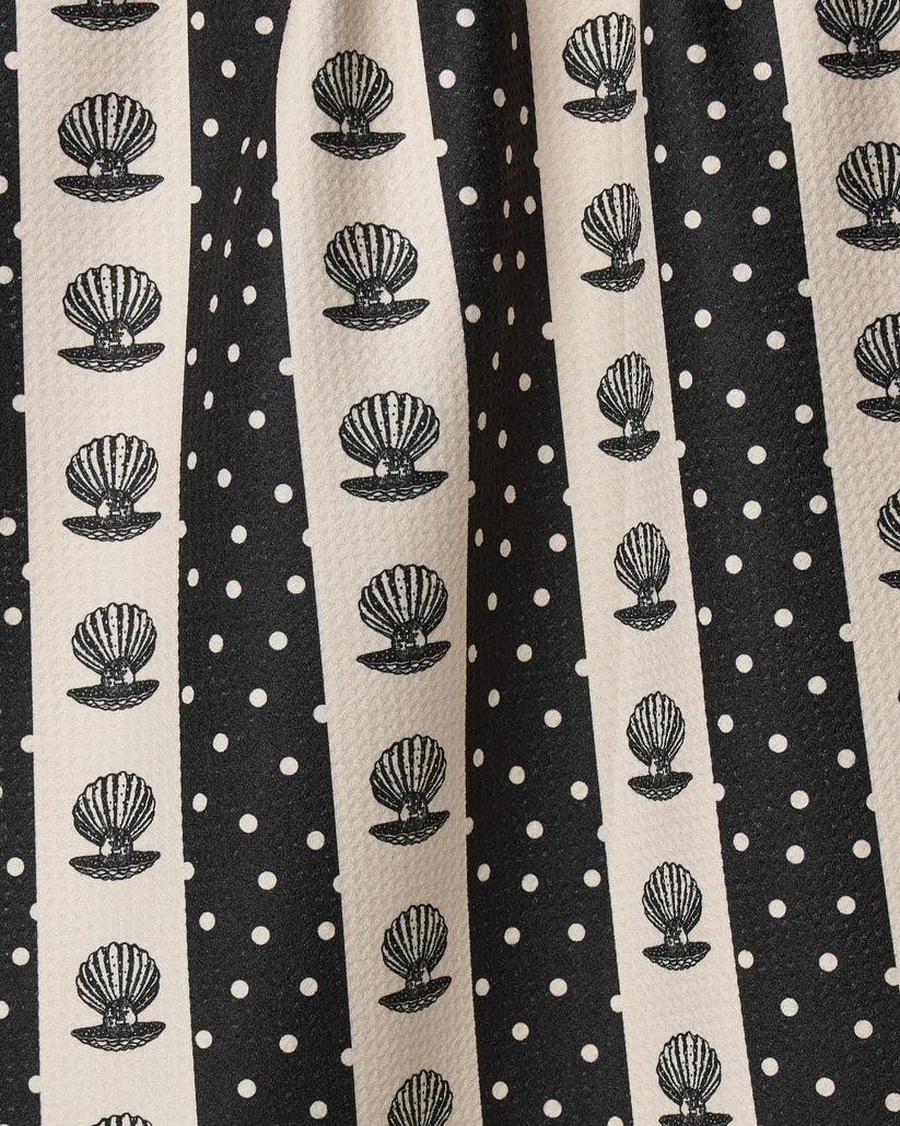 Fabric with shell and polka dot pattern in black and white