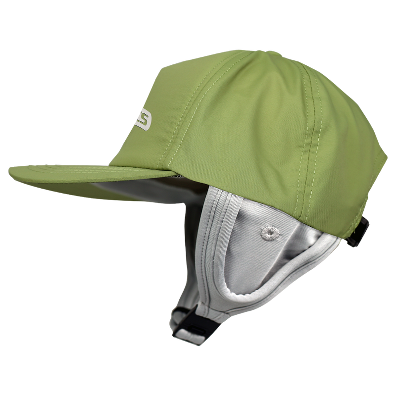 Green cap with a reflective strip on a white background